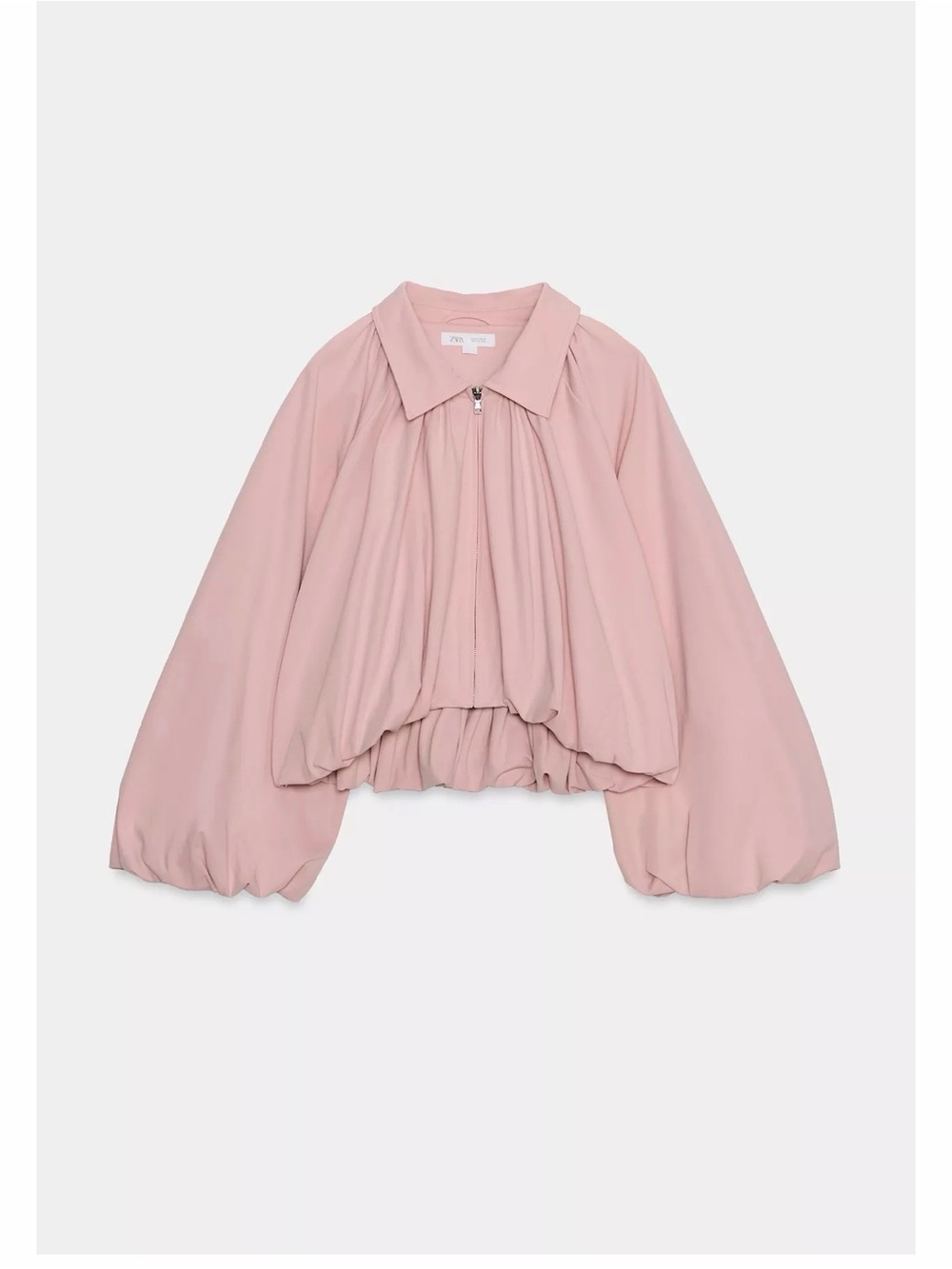 Zara Women's Pink Zip-Front Balloon bomber jacket.